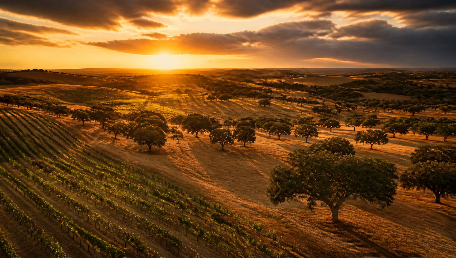 Alentejo vineyard at sunset